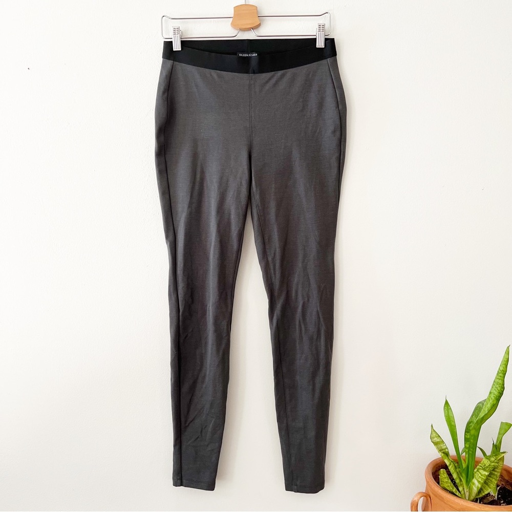 Eileen Fisher Pull On Style Straight Leg Pants STRETCH. Gray Black. Size  XS